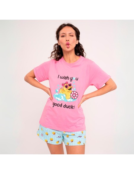 pijama de mujer para verano en manga corta de algodón modelo pato de muydemi