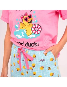 pijama de mujer para verano en manga corta de algodón modelo pato de muydemi 2