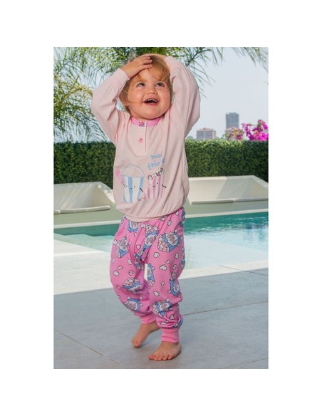 pijama infantil para niña en manga larga fina de muslher modelo palomitas