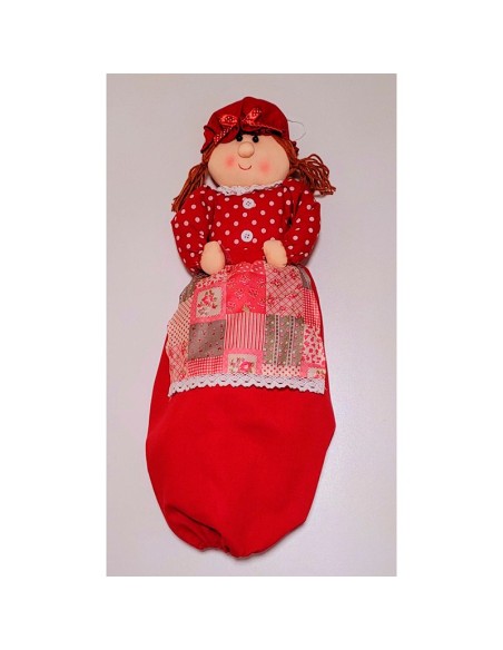 muñeca porta bolsas lunares en rojo