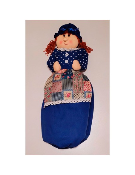 muñeca porta bolsas lunares en azul de ideal textil