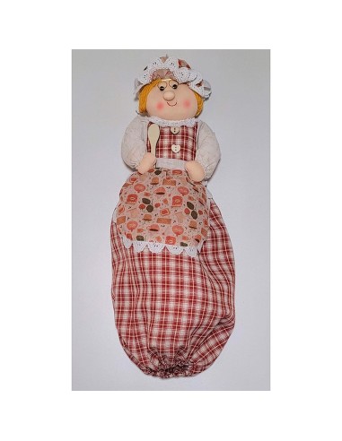 muñeca porta bolsas abuelita en rojo de ideal textil