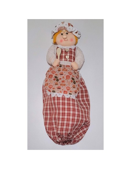 muñeca porta bolsas abuelita en rojo de ideal textil