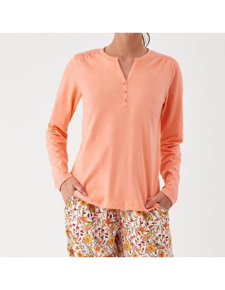 Pijama de mujer en algodón fino de manga larga modelo melocotón de promise
