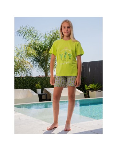 pijama de niña en manga corta en algodón modelo cactus de muslher