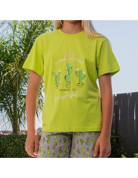 pijama de verano para niña en manga corta de muslher modelo cactus