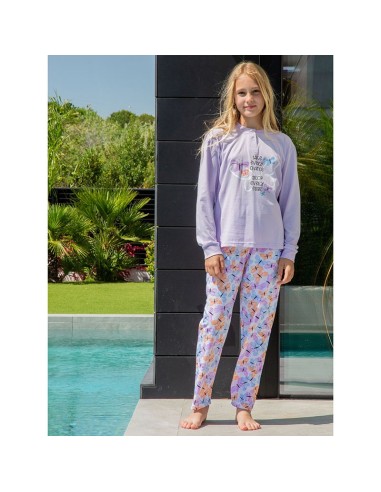 pijama de niña en manga larga de algodón para entre tiempo modelo mariposas de muslher