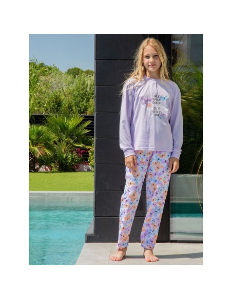 pijama de niña en manga larga de algodón para entre tiempo modelo mariposas de muslher