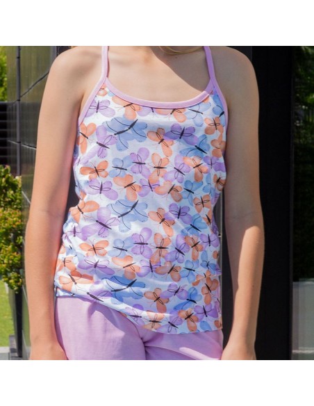 pijama para niña de verano en tirantas de algodón modelo mariposas de muslher