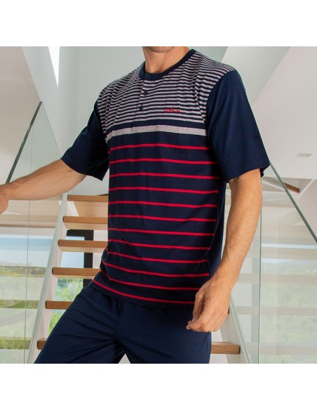 pijama de hombre para verano con pantalón largo en algodón de muslher modelo Eduardo