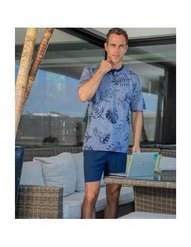 pijama de hombre para verano en algodón de manga corta de muslher modelo hojas