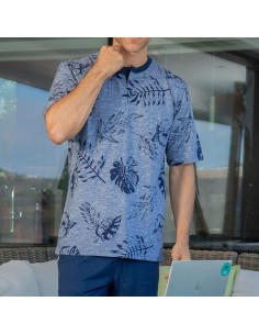 pijama de hombre para verano en algodón de manga corta de muslher modelo hojas 2