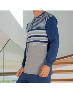 pijama de hombre fino en algodón de manga larga de muslher modelo Raúl 2