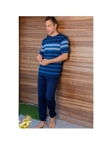 pijama de hombre de verano en manga corta y pantalón largo en algodón de muslher modelo Pepe
