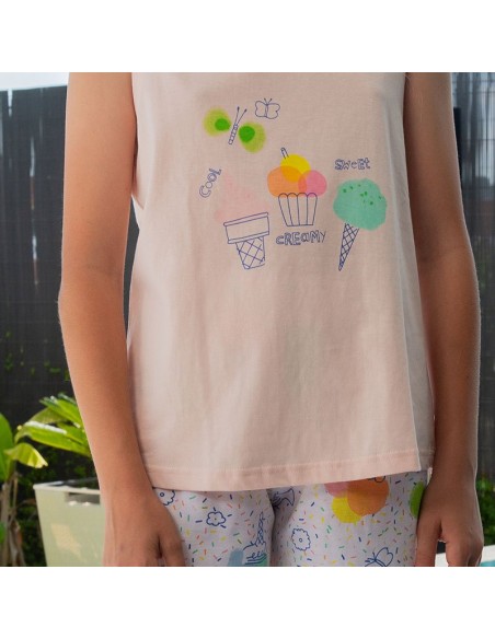 pijama de hombro para niña en algodón de muslher modelo helados