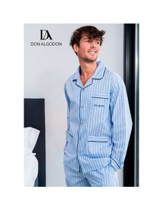 pijama de hombre en tela de algodón de manga larga y abierto don algodón modelo laujar