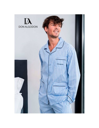 pijama de hombre en tela de algodón de manga larga y abierto don algodón modelo laujar