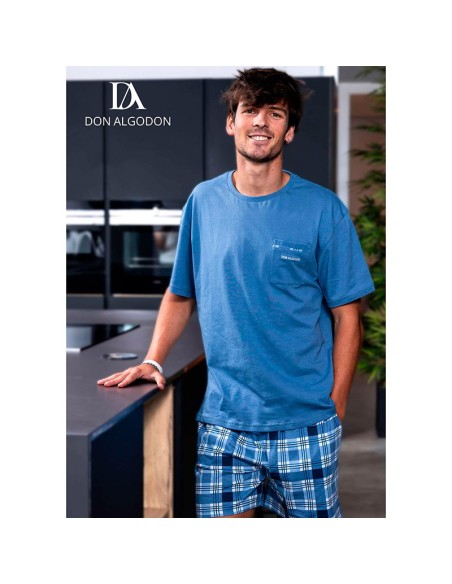 pijama de hombre en maga corta de algodón modelo Pampaneira de don algodón