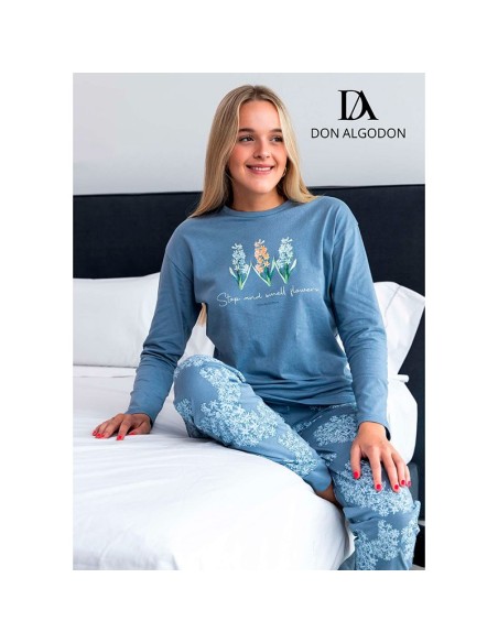 pijama de mujer en manga larga fino don algodón modelo Roxana