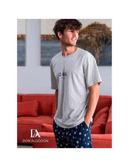 pijama de hombre para verano en manga corta de don algodón modelo Cádiz