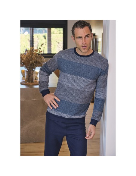 pijama de hombre de invierno en polar de algodón de muslher modelo zig zag