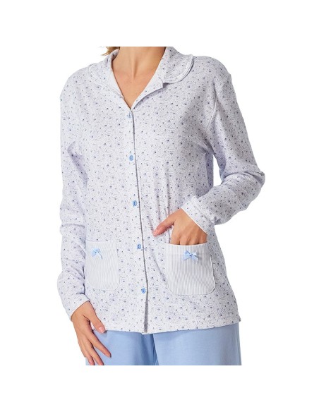 pijama de mujer en algodón de invierno con blusa abierta de leniss modelo selena