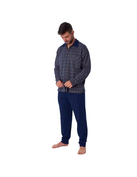 pijama de hombre para invierno en algodón, con blusa abierta modelo Berlín de dormen