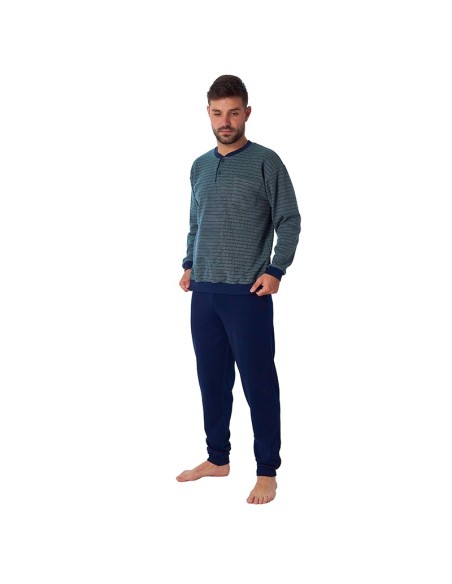 pijama de invierno para hombre modelo juanito de dormen en algodón térmico y botones en cuello