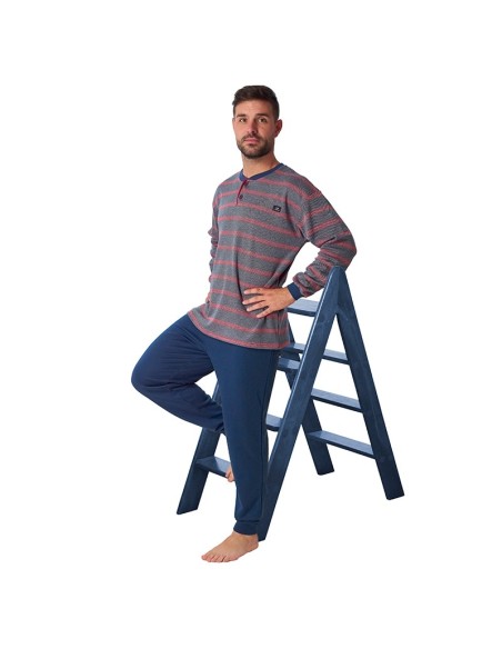 Pijama de hombre para invierno con puño en el pantalón en algodón modelo Ricardo de dormen