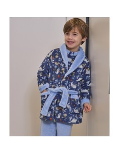 Bata infantil para niño en suave coralina modelo Dino de Muslher