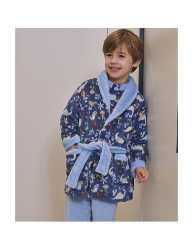 Bata infantil para niño en suave coralina modelo Dino de Muslher