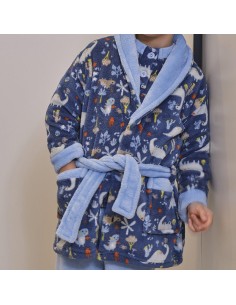 Bata infantil para niño en suave coralina modelo Dino de Muslher 2