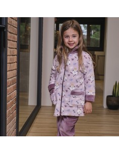 Bata infantil para niña en suave coralina con cremallera de Muslher modelo Conejita feliz