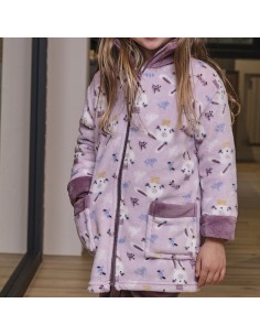 Bata infantil para niña en suave coralina con cremallera de Muslher modelo Conejita feliz 2