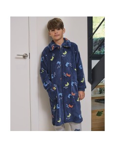 bata de niño con cremallera en coralina modelo dino de muslher