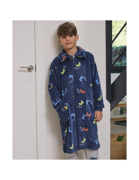 bata de niño con cremallera en coralina modelo dino de muslher