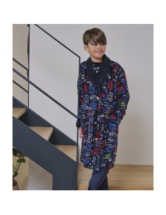 bata de niño cruzada en suave coralina modelo bicicleta de muslher