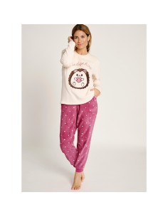 pijama de mujer para invierno  en coralina modelo erizo lindo de muydemi