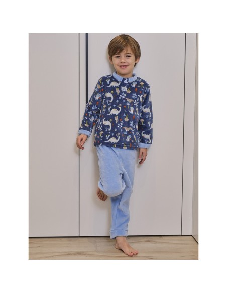 pijama infantil en coralina para niño modelo dino de muslher
