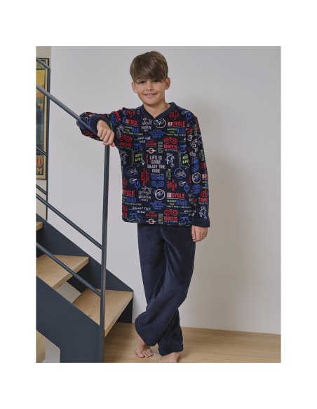 pijama de invierno para niño en coralina modelo rider de muslher