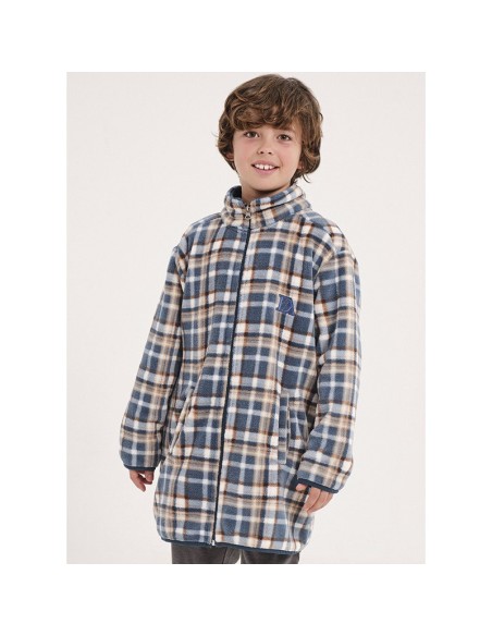 bata de niño para invierno con cremallera de Don Algodón modelo cuadros