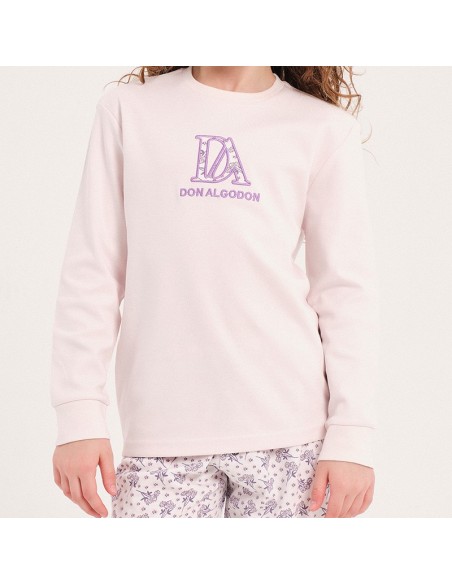 don algodón pijama de niña para invierno modelo lilas