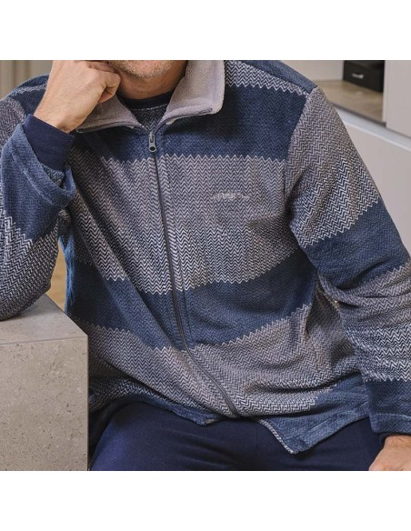 bata con cremallera de hombre en coralina de muslher modelo Luxor