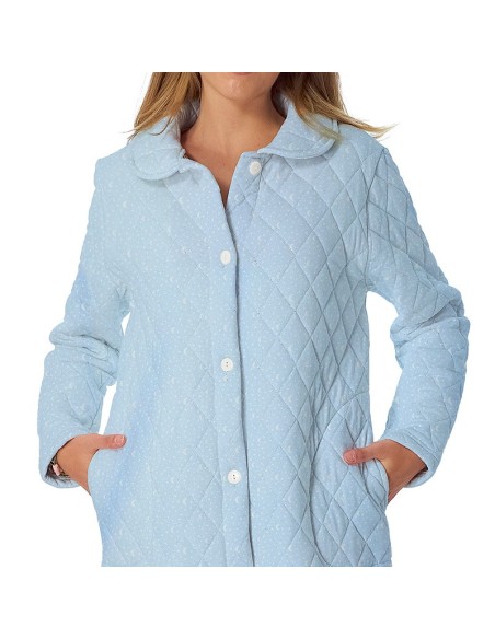 bata de mujer de leniss modelo luna abotonada y acolchada