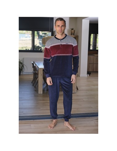pijama de hombre de invierno con puño en terciopelo modelo perales de muslher