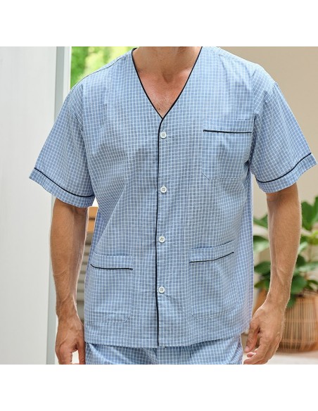 pijama de hombre en manga corta y pantalón corto muslher para hombre abierto con botones modelo paco