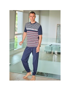 pijama de hombre de verano en manga corta y pantalón largo en algodón modelo Wenceslao de muslher