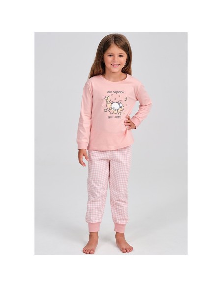 pijama don algodón infantil para niña en manga larga fina modelo conejito en la luna