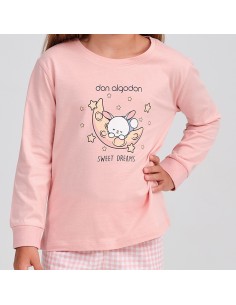 pijama don algodón infantil para niña en manga larga fina modelo conejito en la luna 2