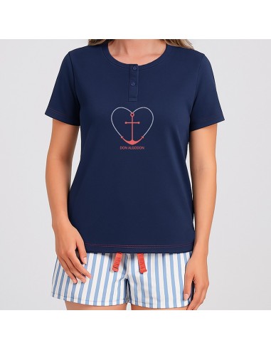 pijama de verano de mujer en maga corta de don algodón modelo corazón